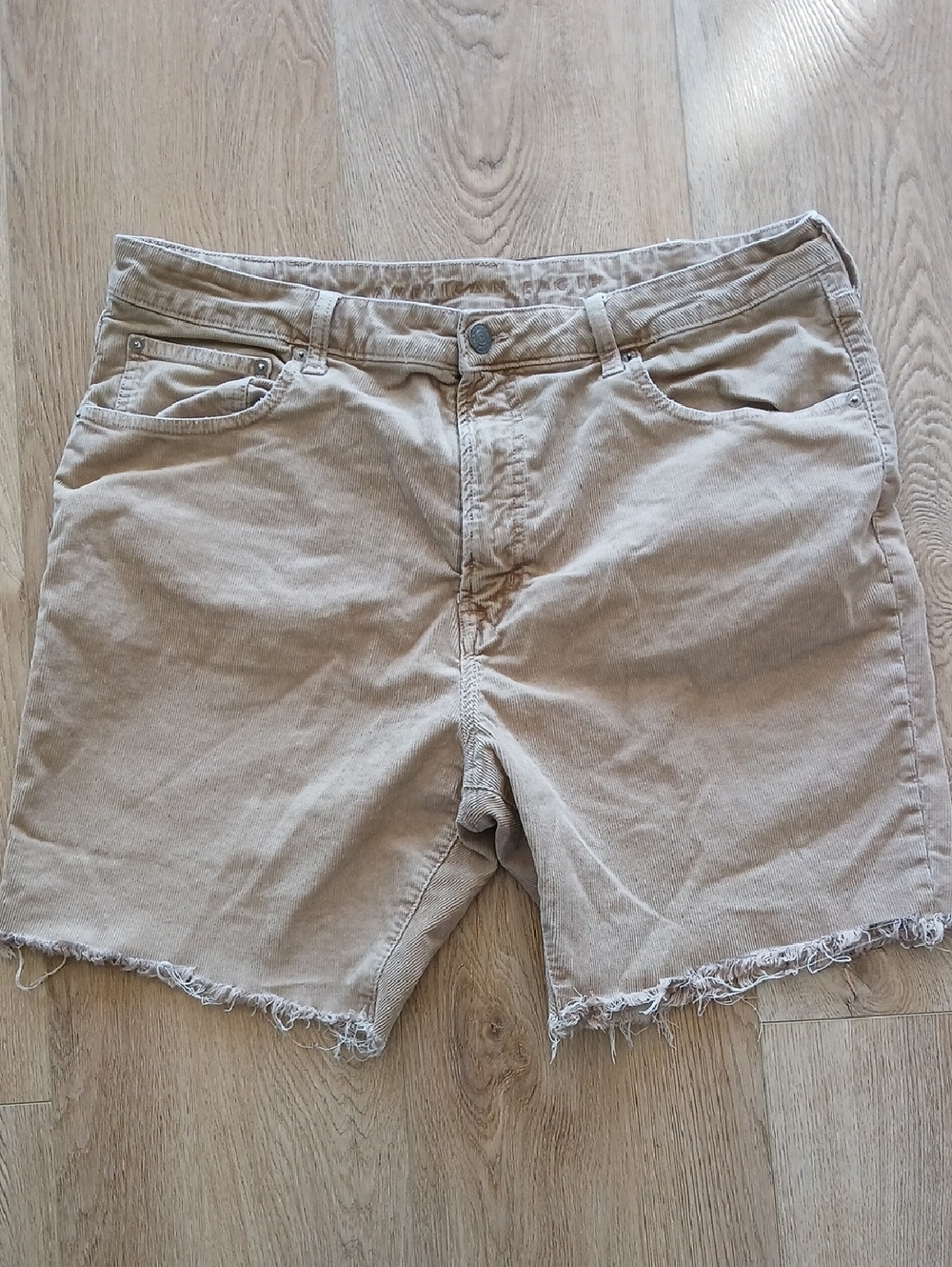 American Eagle Outfitters 38 Men's Frayed Hem Denim Shorts in Light Tan Corduroy